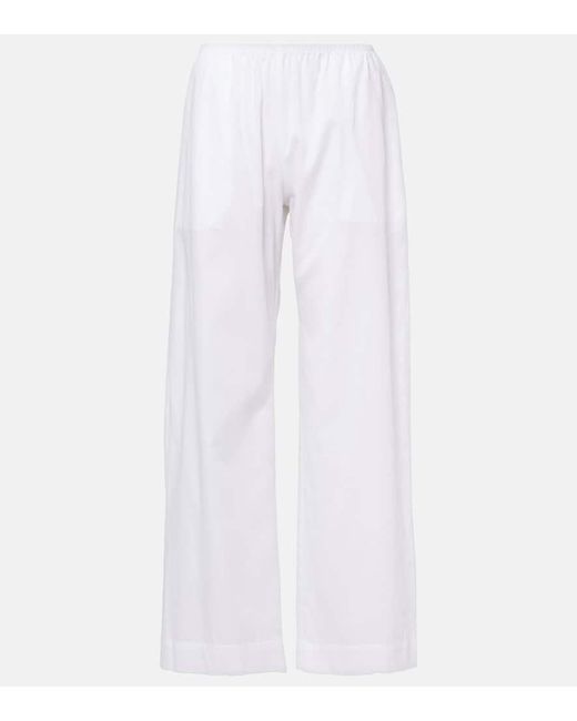 Leset White Yoko Mid-Rise Cotton Wide-Leg Pants