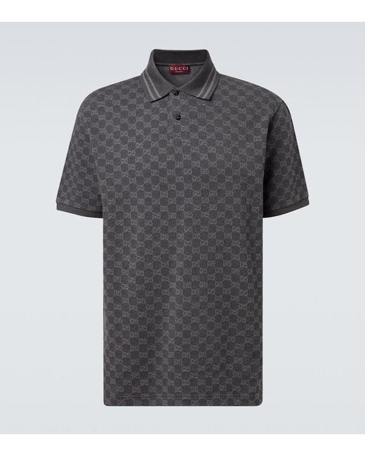 Gucci Gray Gg Cotton Pique Jacquard Polo Shirt for men