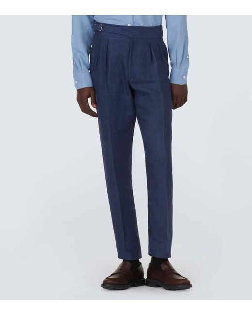 Pantaloni regular in lino, seta e cotone di Ralph Lauren Purple Label in Blue da Uomo