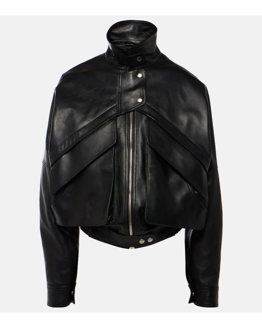 Magda Butrym Black Leather Bomber Jacket