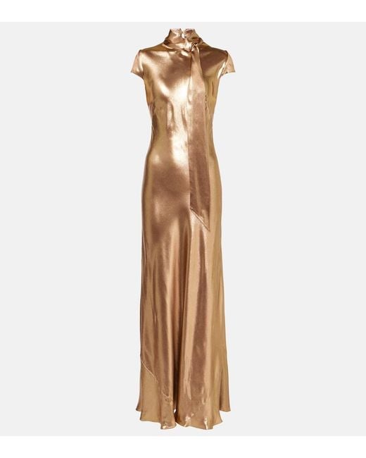 Galvan Metallic Solar Gaze Scarf-Detail Satin Gown
