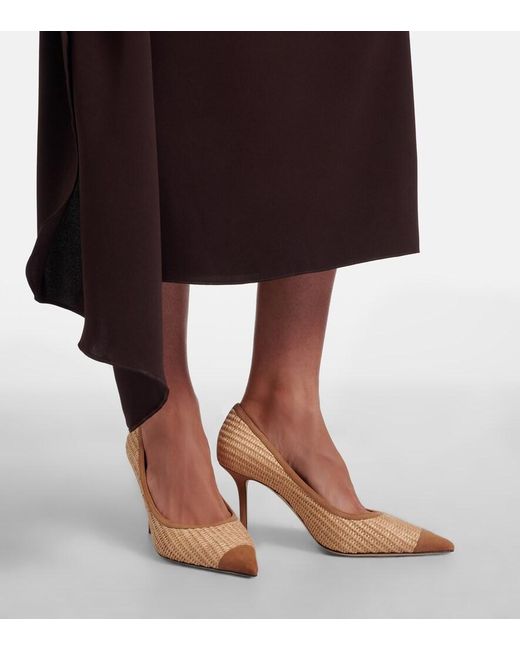 Jimmy Choo Brown Love Suede-Trimmed Raffia Pumps