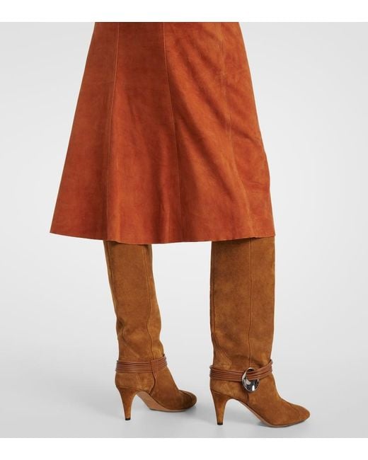 Isabel Marant Orange Devy Suede Midi Skirt