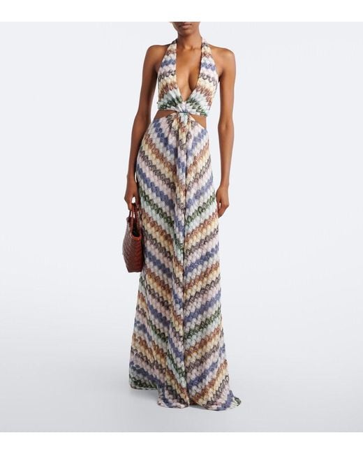 Missoni White Cutout Halterneck Lame Maxi Dress