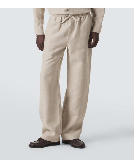 Saman Amel Natural Linen Wide-Leg Pants for men