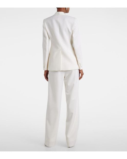Max Mara White Satin-Trimmed Virgin Wool Gabardine Blazer