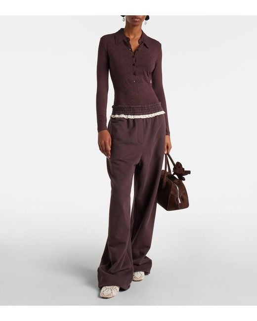 Magda Butrym Purple Embroidered Cotton-Blend Bodysuit
