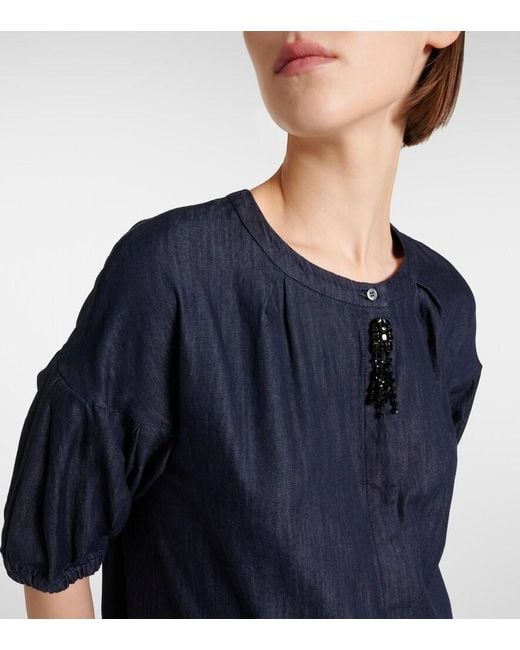 Max Mara Blue Max Mara Embroidered Denim Minidress