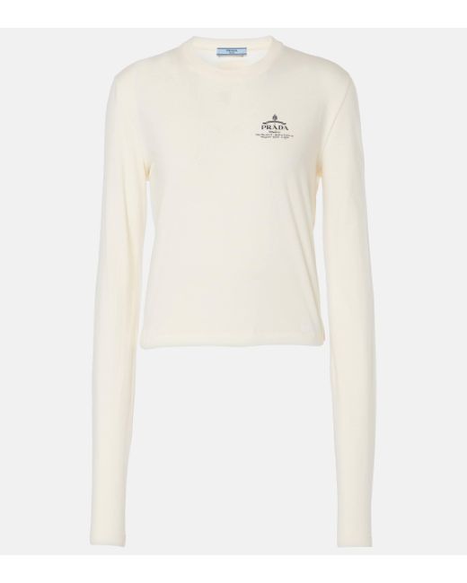 Prada White Logo Cotton Jersey Top