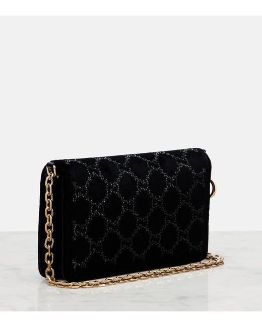 Gucci Black Portemonnaie Mit Kettenriemen Gg Crystal Aus Samt