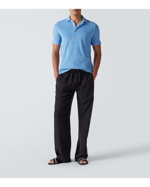 Fedeli Blue Cotton Terry Polo Shirt for men