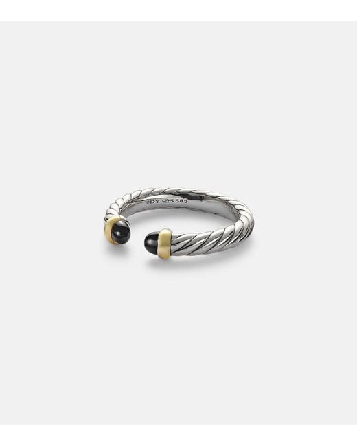 David Yurman White Cable Collectibles Petite Cable Sterling Ring With Onyx