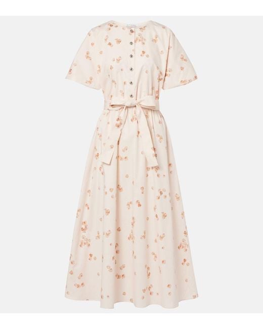 Altuzarra Natural Paulina Floral Belted Cotton-Blend Midi Dress