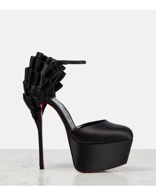 Christian Louboutin Black Maria Frou Alta Satin Platform Pumps