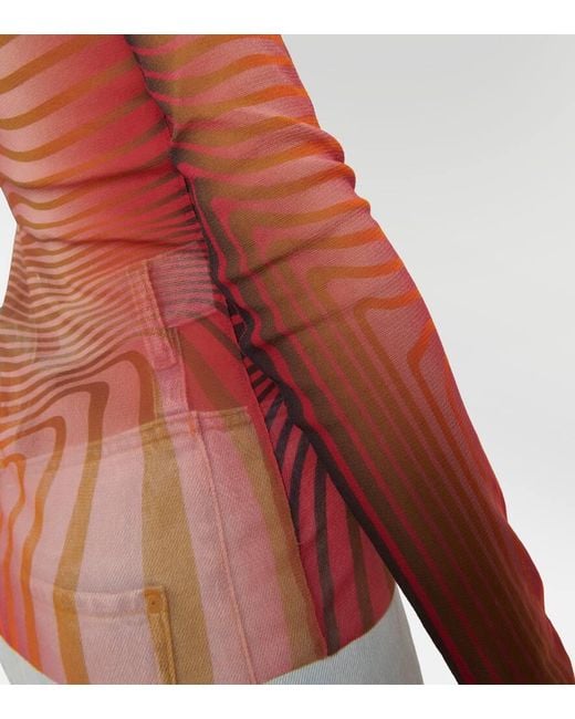 Jean Paul Gaultier Pink Morphing Stripes Mesh Top