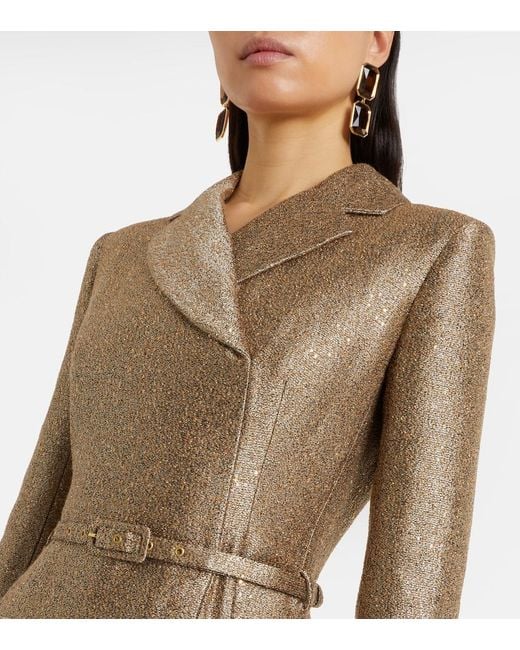 Emilia Wickstead Brown Kalonice Belted Sequined Tweed Midi Dress