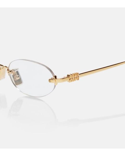 Miu Miu Metallic Oval Logo Glasses