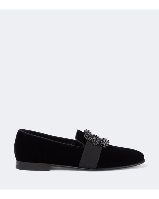 Manolo Blahnik Black Carlton Embellished Velvet Loafers for men