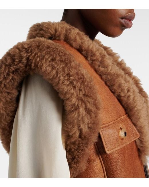 Chloé Brown Shearling-Trimmed Leather Vest