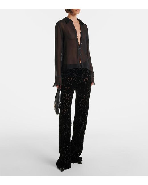 Gucci Black Floral Devore Velour Straight Pants