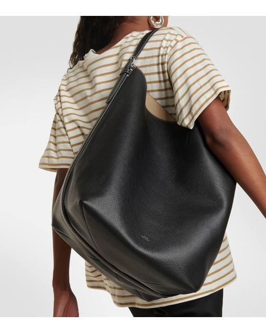 TOTEME Belted Leather Tote Bag in Black | Lyst