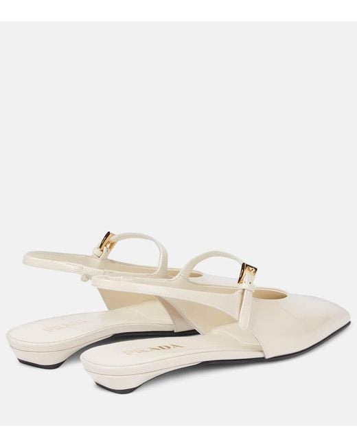 Prada White Patent Leather Slingback Flats