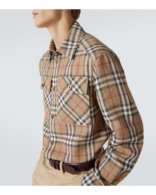 Burberry Hemd Check Aus Baumwolle Und Leinen in Natural für Herren