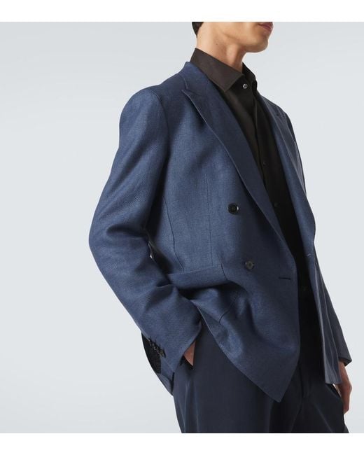 Zegna Blue Linen, Wool And Silk Blazer for men