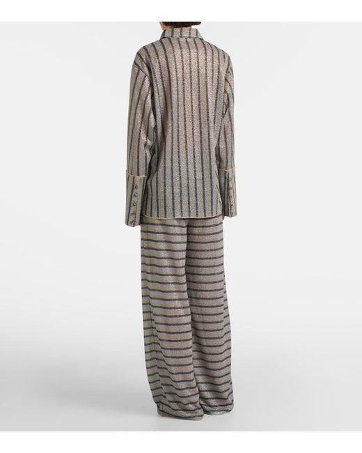 Oseree Gray Lumiere Striped Wide-Leg Pants
