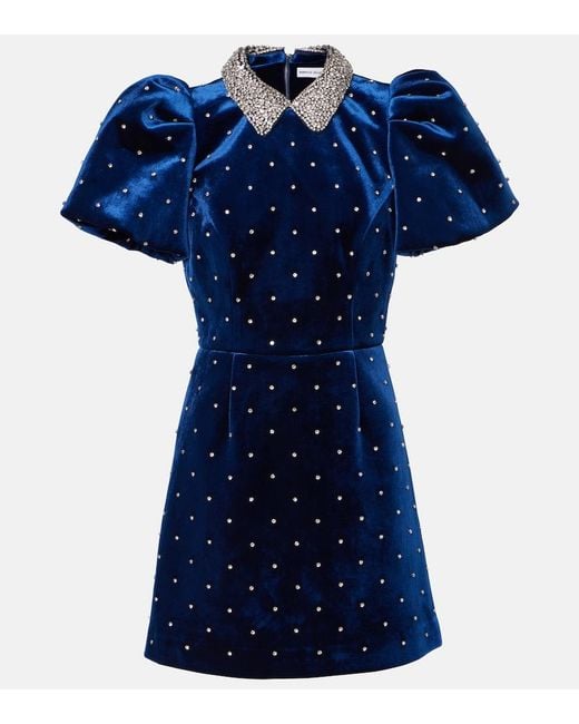 Rebecca Vallance Blue Vivicia Embellished Velvet Minidress