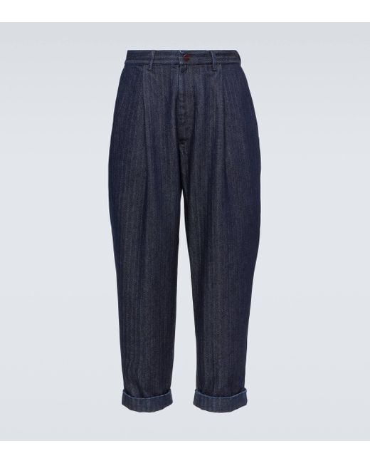 Giorgio Armani Blue Striped Herringbone Tapered Jeans for men