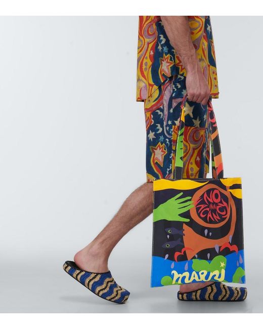 Marni White X No Vacancy Inn Printed Canvas Tote Bag for men