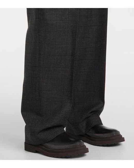 Brunello Cucinelli Gray High-Rise Wool Wide-Leg Pants