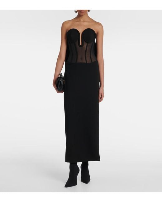 Jean Paul Gaultier Black Crepe And Tulle Corset Maxi Dress