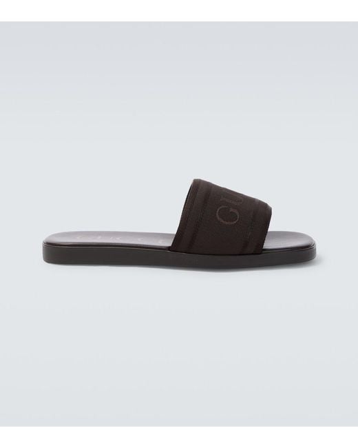 Gucci Brown Logo Canvas And Leather Slides for men