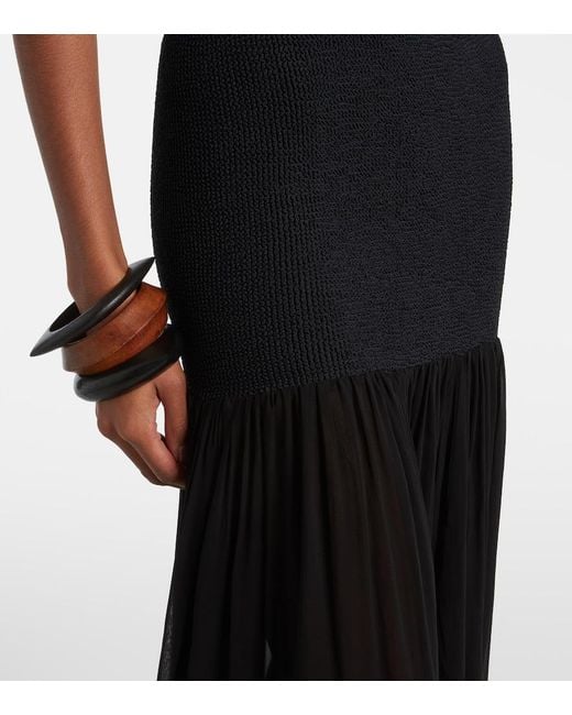 Hunza G Black Hybrid Plisse Maxi Dress
