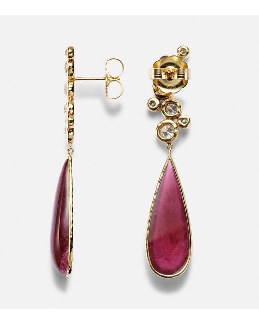 Octavia Elizabeth Pink Floating Nesting Gem 18Kt Drop Earrings With Diamonds And Rubellites