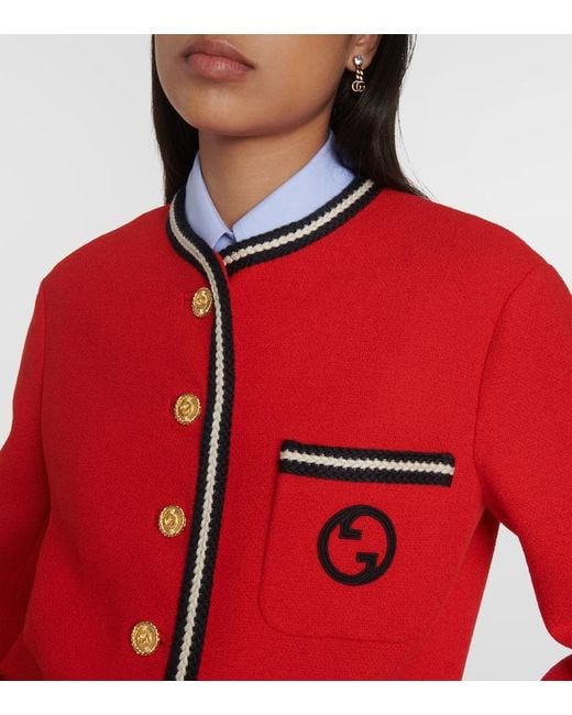 Gucci Red Tweed Jacket With Round Interlocking G