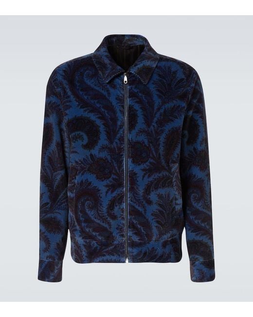 Etro Blue Printed Cotton Velvet Jacket for men