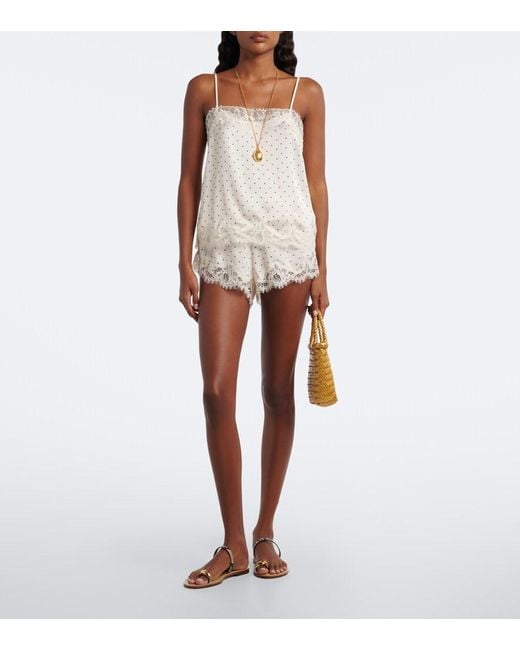 Faithfull The Brand White Marisol Lace-Trimmed Polka-Dot Satin Shorts