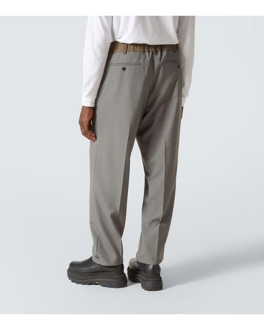 Sacai Gray Mid-Rise Wide-Leg Pants for men