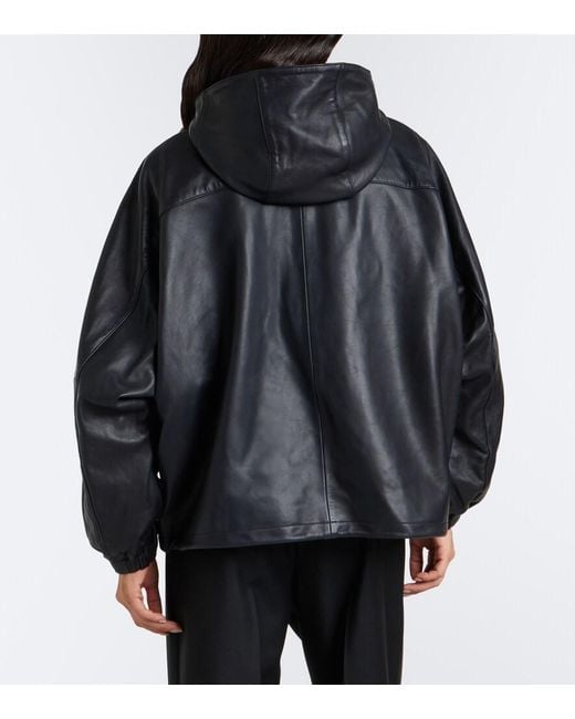 Rohe Black Hooded Oversized Leather Jacket