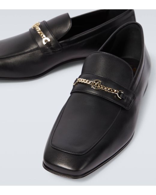 Christian Louboutin Black Mj Moc Chain-detail Leather Loafers for men