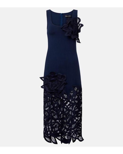 oscar de la renta blue dress with flowers Oscar de La Renta Allium Embroidered Cotton Poplin Dress main image 0