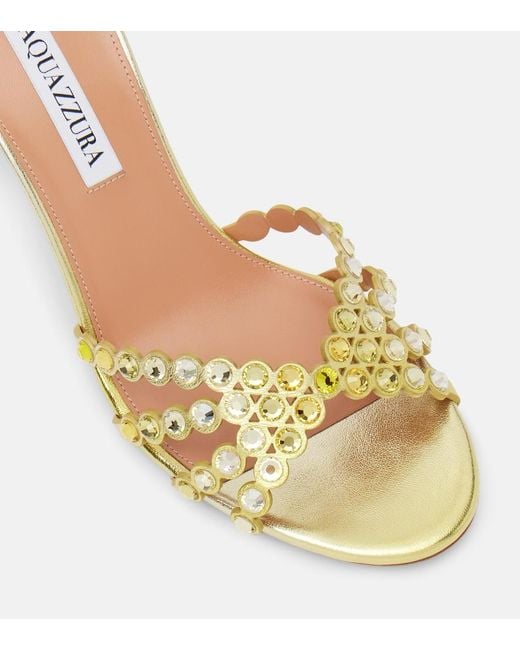 Aquazzura Metallic Tequila Embellished Leather Mules