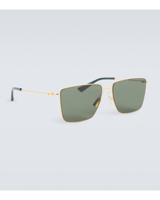 Bottega Veneta Green Ultrathin Rectangular Sunglasses for men