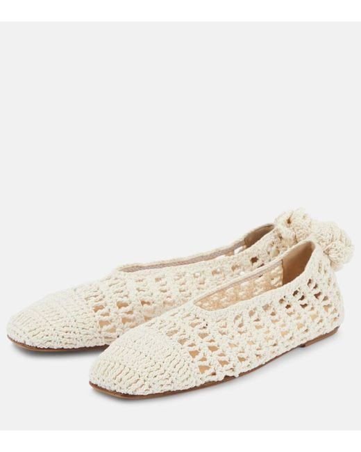 Magda Butrym White Floral-Applique Crochet Ballet Flats