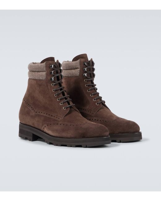 Manolo Blahnik Brown Sapele Suede Lace-Up Boots for men