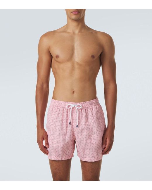 Fedeli Pink Madeira Printed Swim Trunks for men
