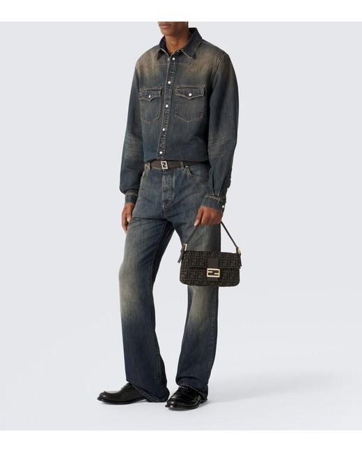 Fendi Black Baguette 26424 Jacquard Shoulder Bag for men